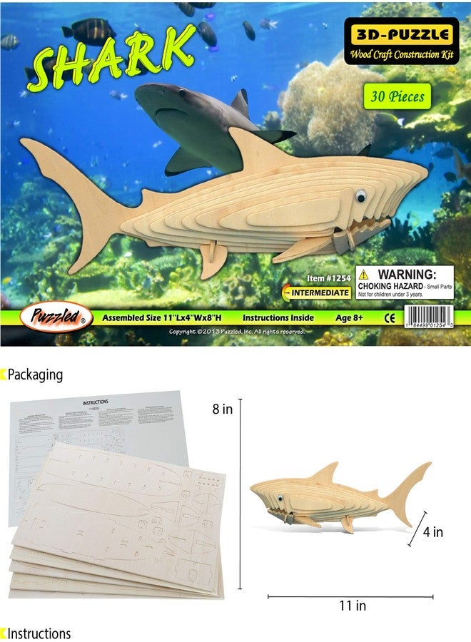 Puzzled 3D Puzzle Shark Wood Craft Construction Model Kit, Fun Unique and Educational DIY Wooden Toy Assemble Model Unfinished Crafting Hobby Puzzle, Build and Paint for Decoration 30 Pieces Pack - Image 2